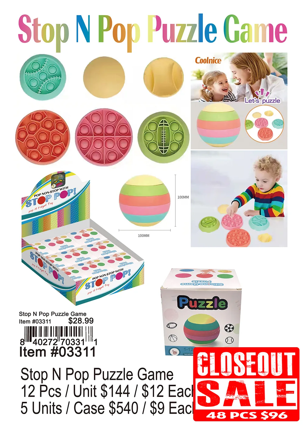 Stop N Pop Puzzle Game Closeout